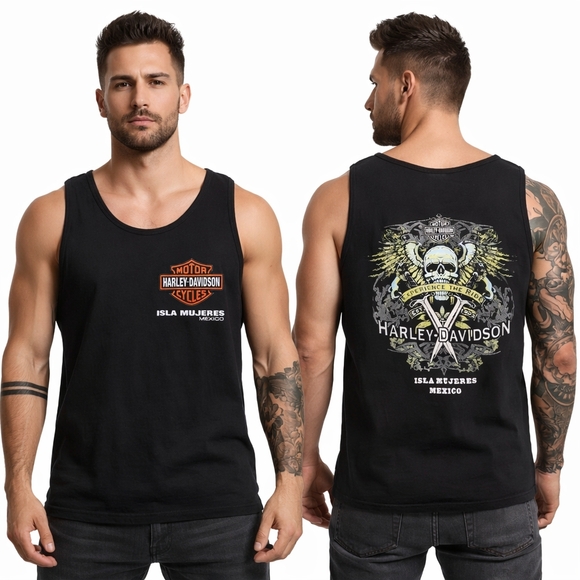 Harley-Davidson Other - HARLEY DAVIDSON Mens Tank Top XL Black Biker Grunge Isla Mujeres Mexico